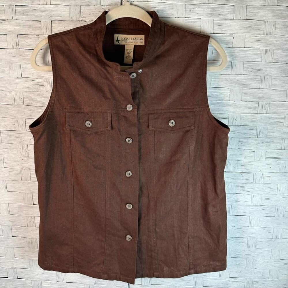 Marsh Landing linen cotton blend button up brown vest western coastal cowgirl